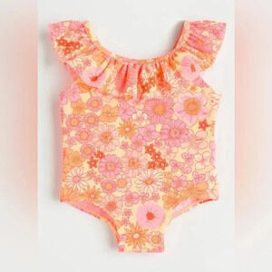 H&M baby girl swimsuit one-piece ruffles toddler floral groovy
